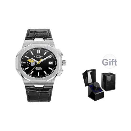 ROTARY Автоматические механические часы ремень из натуральной кожи черный циферблат мужские часы
