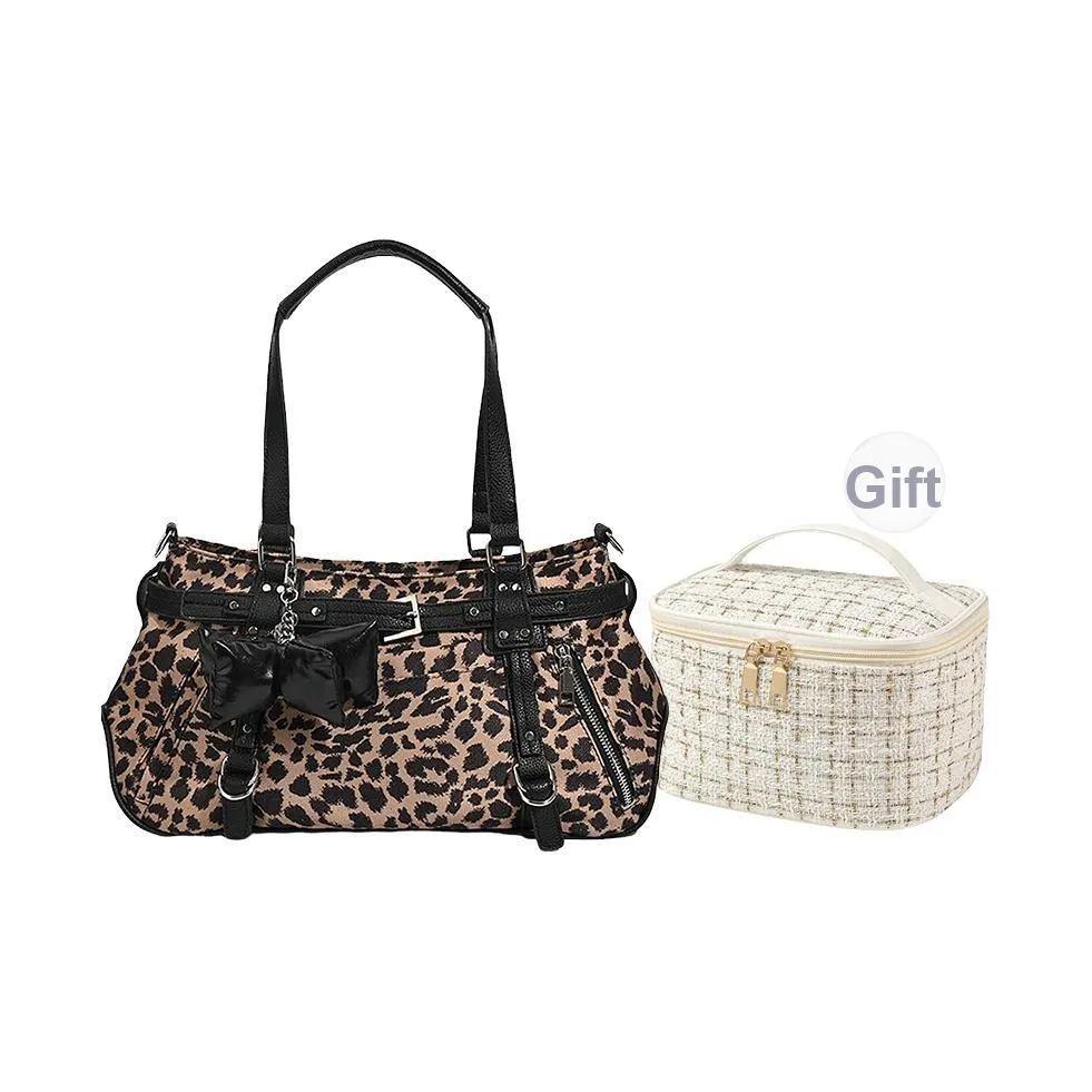 NATTY ПУ (полиуретан) Сумка-тоут Сумка через плечо Большая Женская Розовая Леопардовый принт Черная