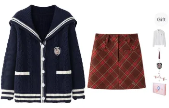 Tokyo Season Skirt Set Fall Winter Women's Gift Box Set Navy Blue+Red