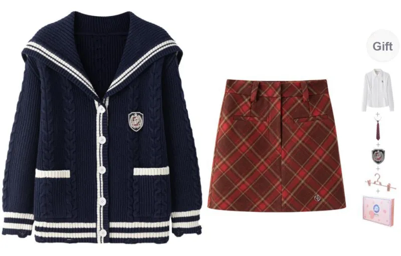 Tokyo Season Skirt Set Fall Winter Women's Gift Box Set Navy Blue+Red-2