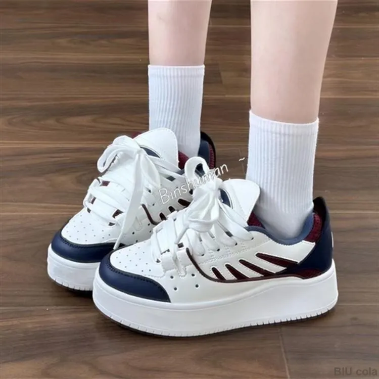ABCYLM Slip Resistant Cushioning Impact Resistance Abrasion Resistant Low Top Skateboard Shoes Women's White Blue Red-1
