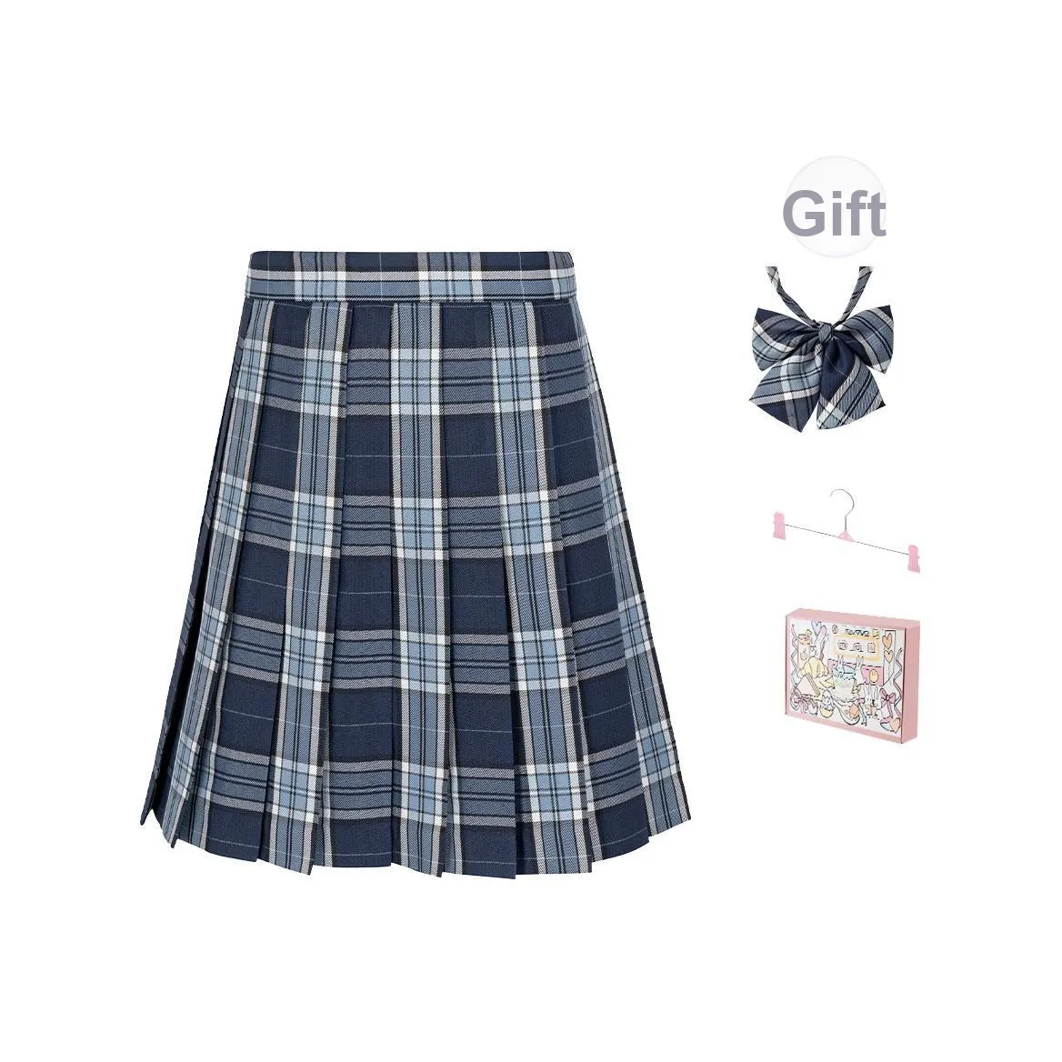 RIMUXINGHE [Aya Oda 43cm] Клетчатая юбка + галстук-бабочка Женские повседневные короткие юбки