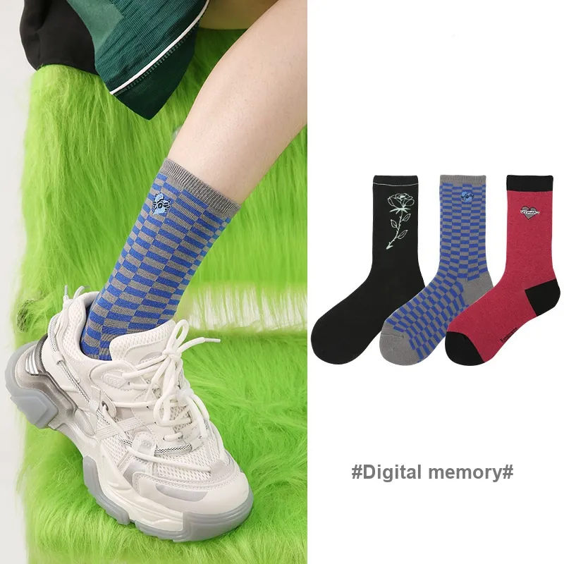 Vine Color Mid Calf Socks Unisex 3 Pack Virtual Memory-2