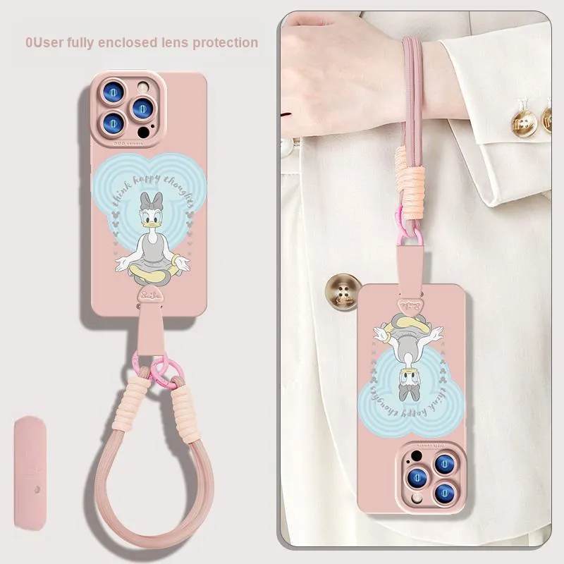 Disney Silicone Material Cute With Lanyard Phone Cases Compatible With Apple 16 Pro Max/15 Pro/15 Plus/14 Pro/13/12/11-13