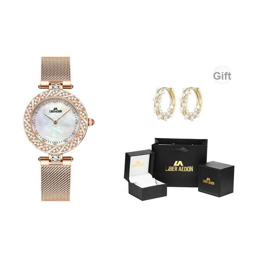 LIBER AEDON Наручные часы Кварцевый механизм Стальной ремешок Белый циферблат Женские часы LA ZK815MA