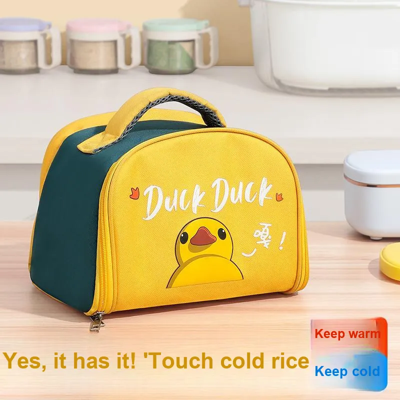Qifeng Water-Resistant Oil-Proof Student Portable Lunch Box Insulated Bag Blue Yellow/Pink/Blue-3