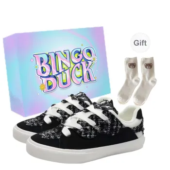 BINGO DUCK Low Top Skateboard Shoes Women's A Small Black And White Fragrance