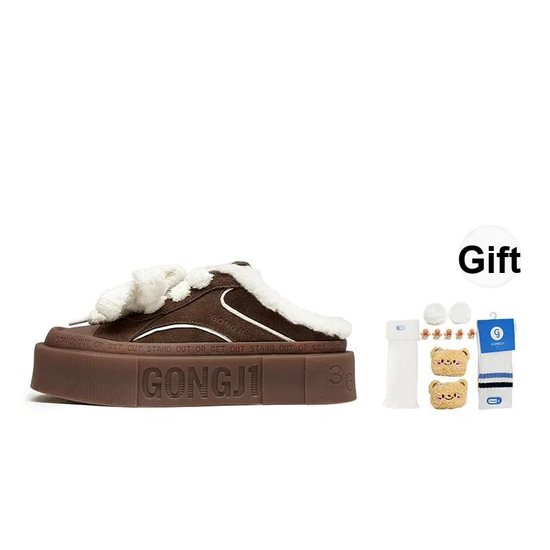 GONGJI Square Inches Fuzzy Abrasion Resistant Slip Resistant Wrap toe Slippers Women's Brown