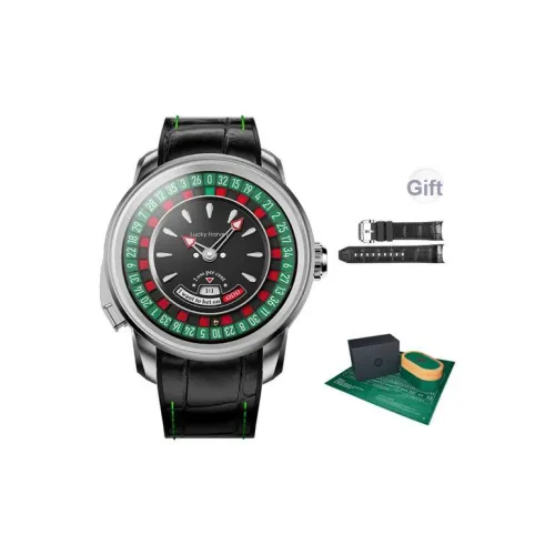 LUCKY HARVEY Player Series Механический механизм Резиновый ремешок Часы Мужские Зеленый циферблат