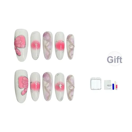 JINGCHANXUE Pure HAND DRAWN Бабочка Осветляющий Городской CHIC Стиль False Nail Миндаль Румяна Стиль Smudge Instagram 16mm