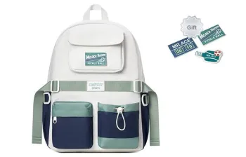 MR.ACE HOMME Polyester Backpack Regular Unisex Dusty Blue White Caramel White