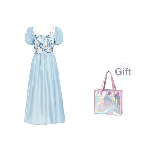 XUANSHU Короткий рукав Платье Женское Синее