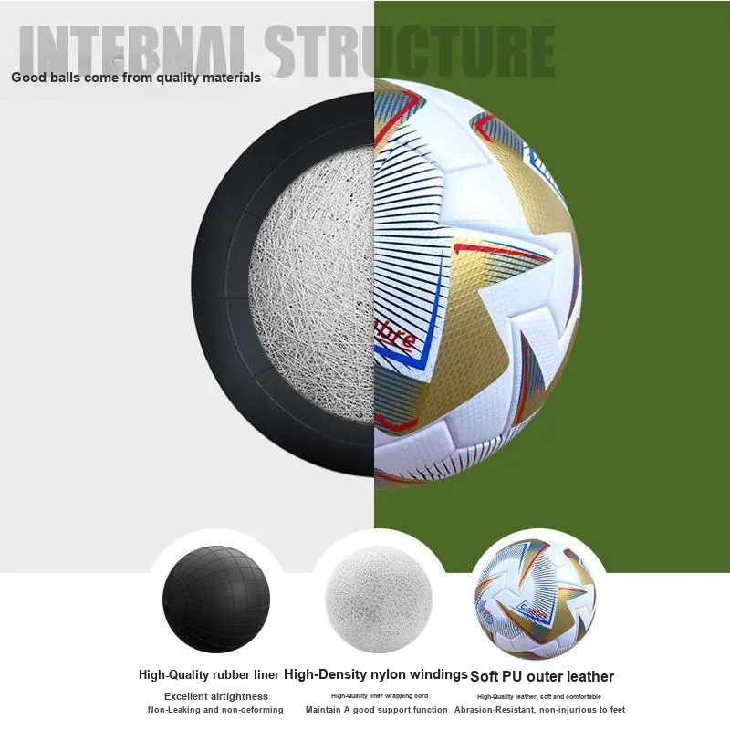 THREEHUAN Size 5 Soccer PU Seamless Thermal bonding Unisex Gold-2