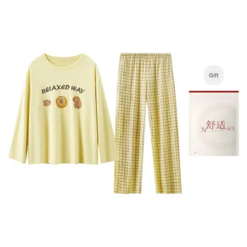 Red Beans At Home Pajama Set Women's Shopping Bag Crescent Yellow