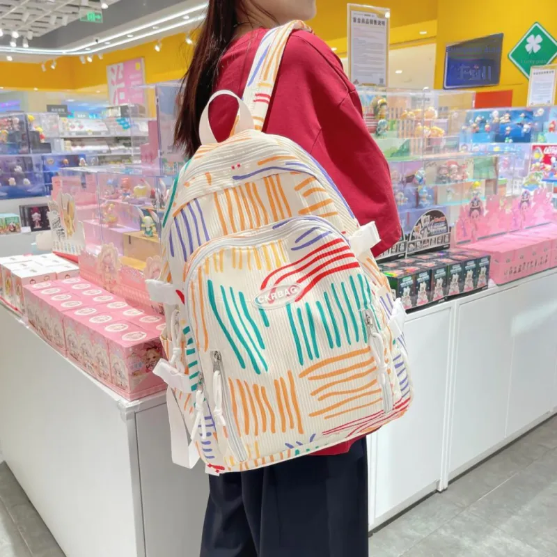 URBAN FOREST Nylon Backpack Unisex Ivory/Light Yellow/Pink-8