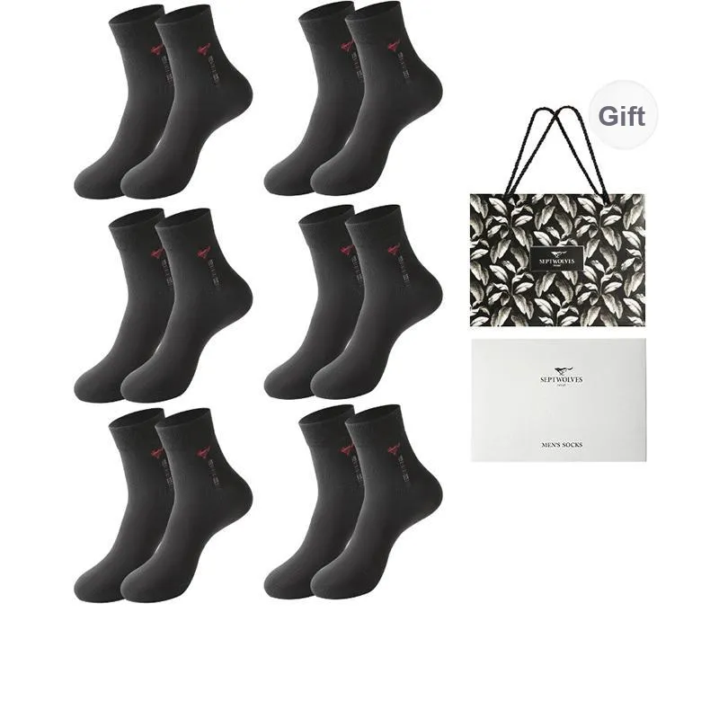SEPTWOLVES Mid Calf Socks Men's 6 Pairs Gift Box Sets+Shopping Bag-6