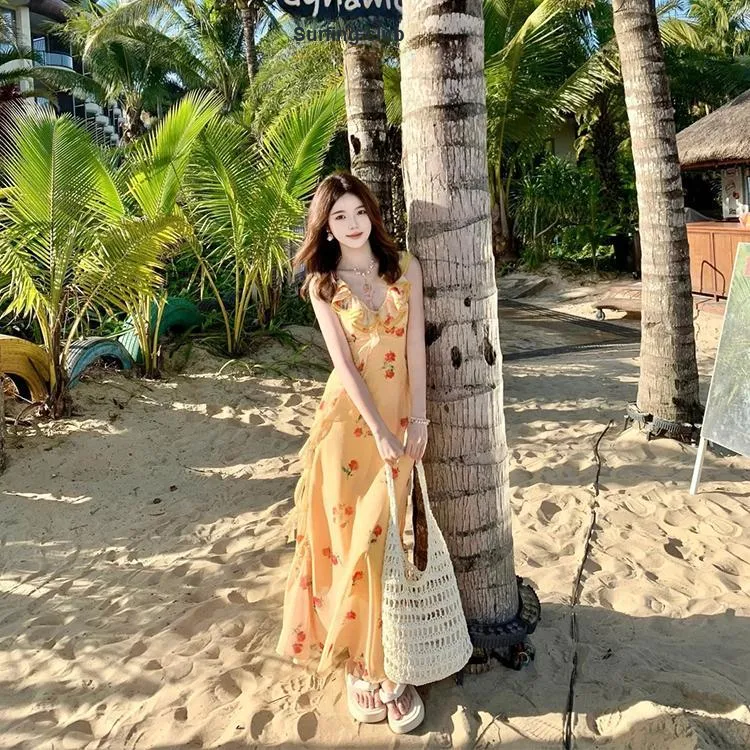 GUOZHEN Slip Dress Women's Yellow-6
