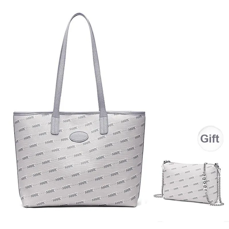 FAIRWHALE PVC Tote Bag, Shopping Bag, Shoulder Bag Regular Women's Light Gray/Dark Brown-0