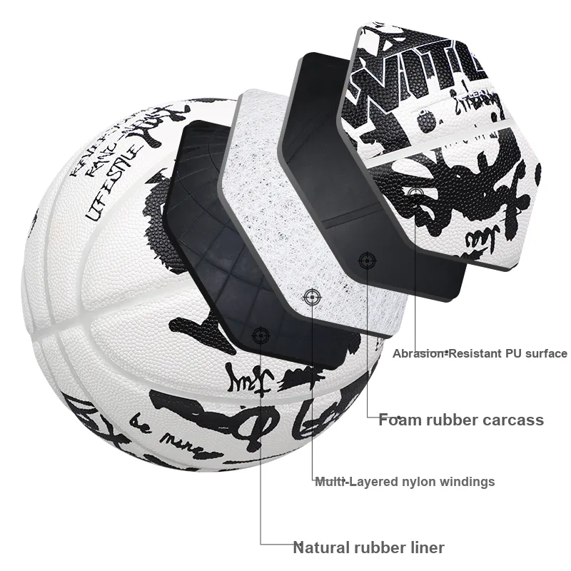WITESS PU Basketball Black Or White Size 7 Training Unisex-9
