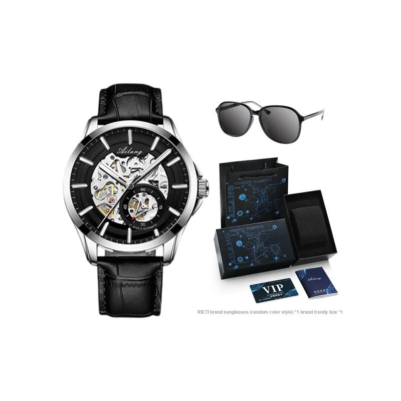 AILANG Automatic Mechanical Movement Genuine Leather Strap Watch Men's Watches White Dial-26