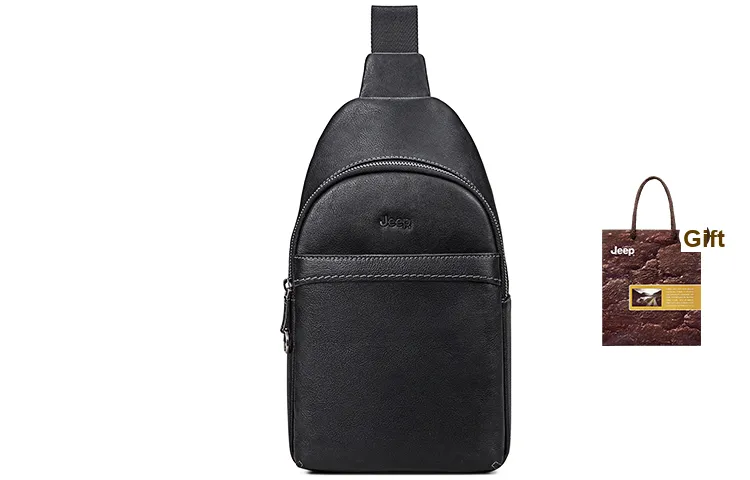 Jeep Top Grain Cow Leather Shoulder Bag Crossbody Bag Sling Bags Men's Black-0