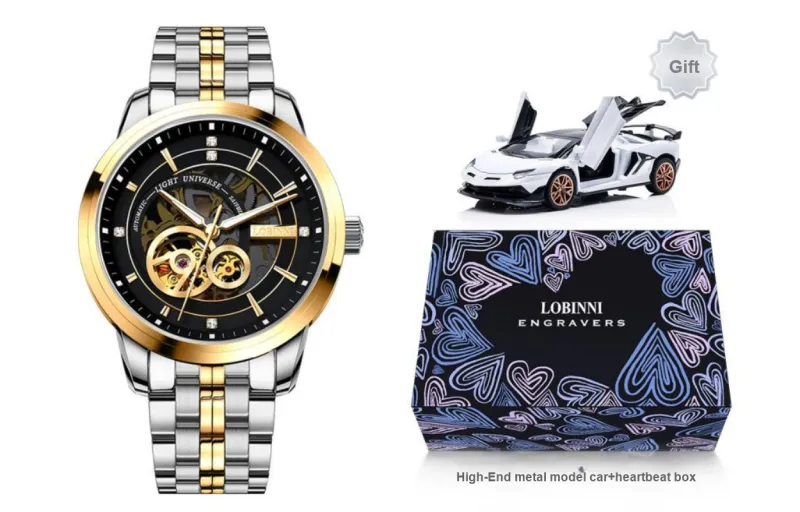 LOBINNI L Automatic Mechanical Movement Stainless Steel Watchband Watch Men's Watches Cut-Out Dial-1