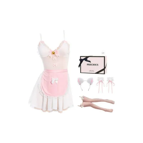TLXT Розовый+Белый [Платье+Фартук+T Рубашка+Помада Ласточкин хвост+Напульсник *2]+Белая Заколка для волос+Белый Длинный рукав+[Коробка] Женские Ночные сорочки