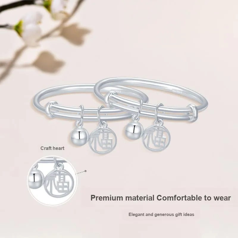 JINLIUFUJIXIANG 999 Fine Silver Bangles Women's-3