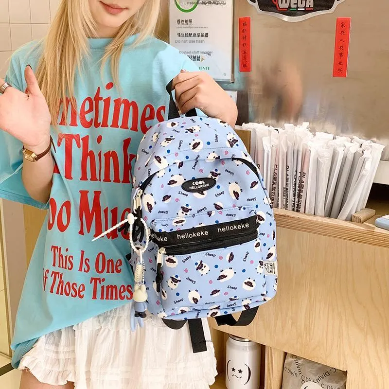 Moonshine Nylon Fabric Backpack Women's Blue/White/White & Brown/White & Blue-1