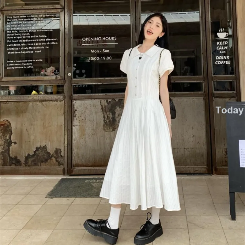 AHDO Short Sleeved Dress Women's White-5
