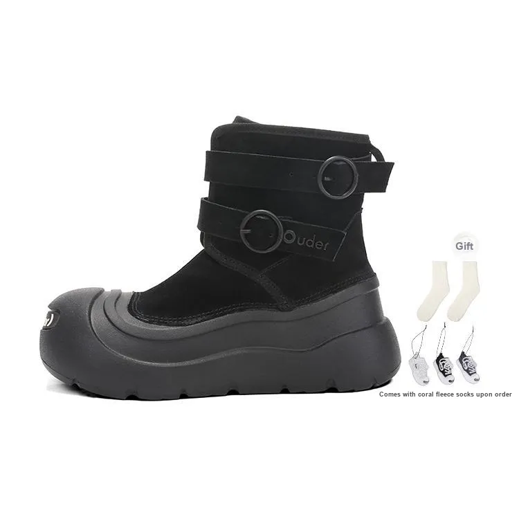 Ouder Snower Open Ended Smiley Collection Warm And Wear Resistant Crew Snow Boots Women's Black-0