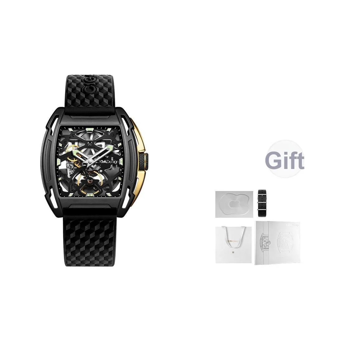 CIGA Design Z Collection Sharp Edge Border Edition Механическое устройство Силиконовый ремешок Часы Мужские Черный циферблат