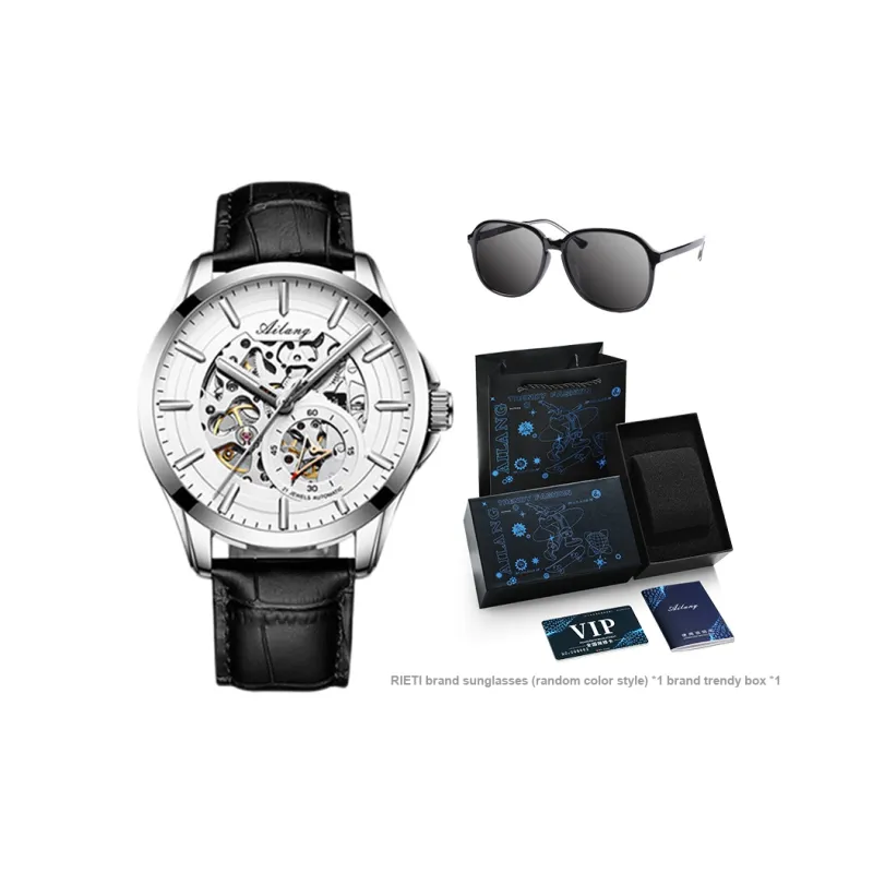 AILANG Automatic Mechanical Movement Genuine Leather Strap Watch Men's Watches White Dial-24