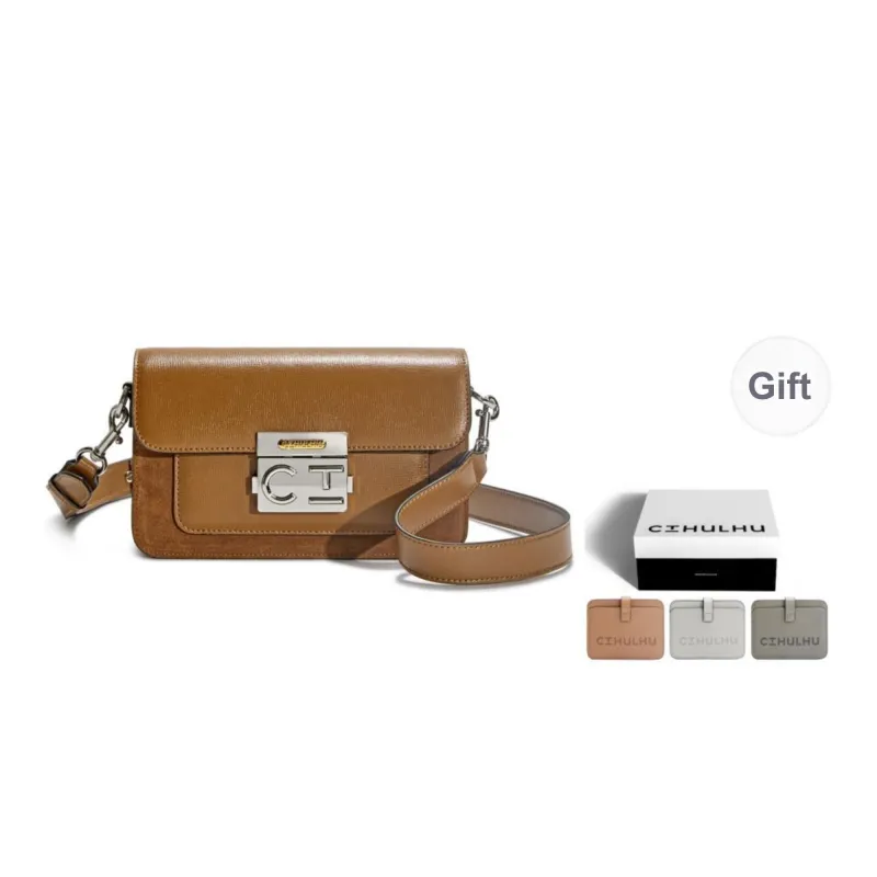 Cthulhu Cow Split Leather Korean Niche Brand Color-Block Square Candy Bag Medium Size Women's Brown/Ecru-0