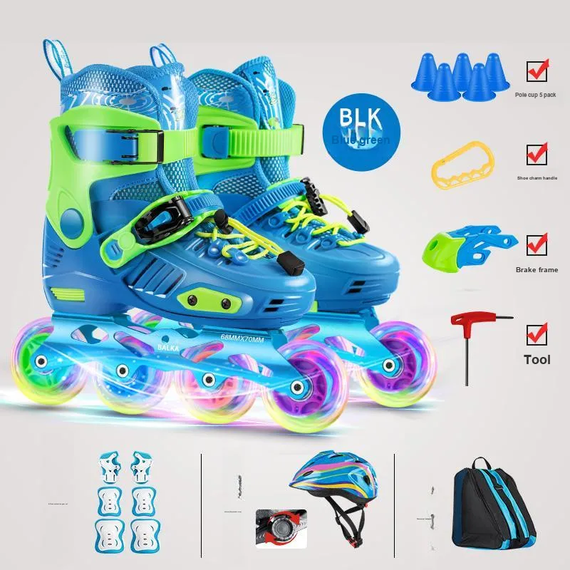 Balka Inline Skates Kids' Blue Green Professional Model+K8 Helmet+K8 Protective Gear+Roller Skate Bag+Gift Pack-3