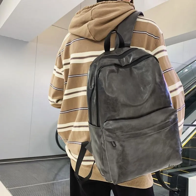 Travel PU Backpack Regular Unisex Black/Gray/Coffee-14