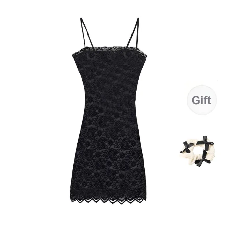 CPAURA Slip Dress Women's Black+Bowknot Hair Tie Comes With-1