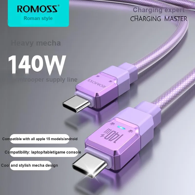ROMOSS 1.2/2m Type c To Type c 140w Compatibility Laptop Flat Cell Phone Mecha Wind Cable-10
