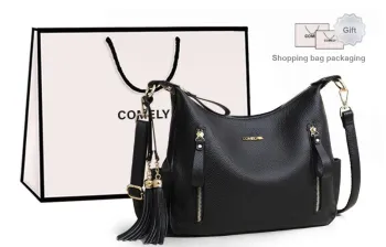 COMELY Cow Leather Patchwork Synthetic Leather Crossbody Bags Shoulder Bags Medium Size Women's Black