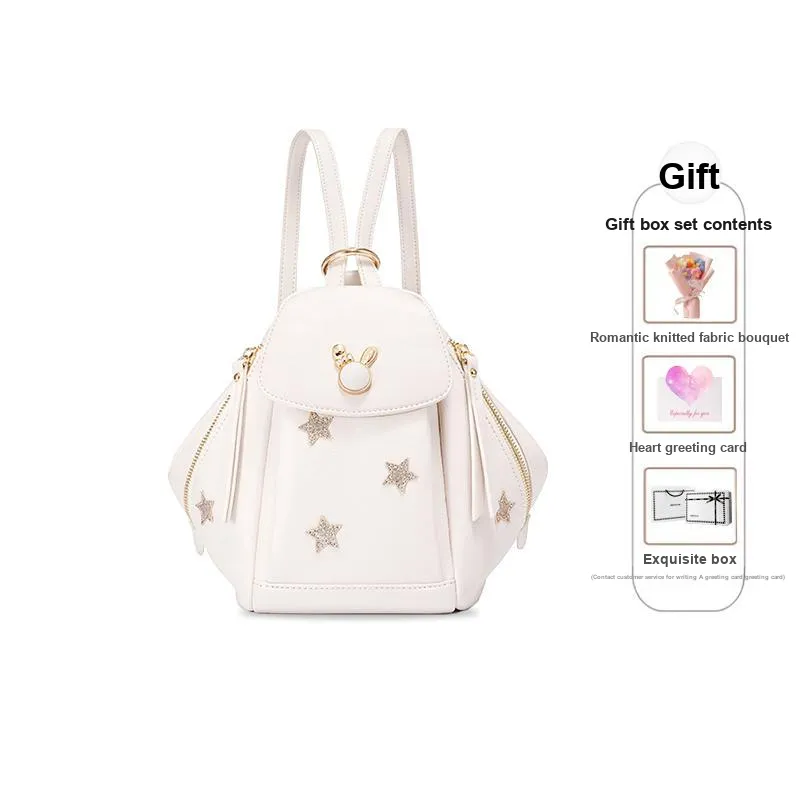 JUST STAR PU Backpack Medium Size Women's Ecru/Elegant Black