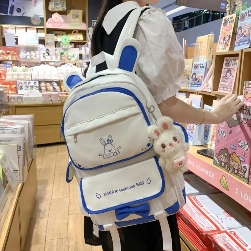 Cwatcun Nylon Backpack Unisex White & Black/White & Pink/White & Brown/White & Blue/Pink-10