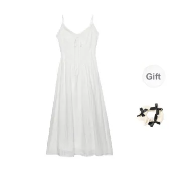 CPAURA Slip Dresses Women's White+Bowknot Hair Tie Comes With