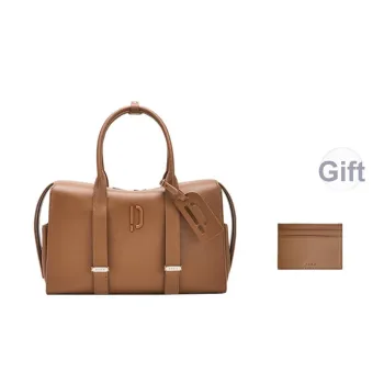 PECO Cow Leather Handbag, Bowling Bag Unisex Black/Brown