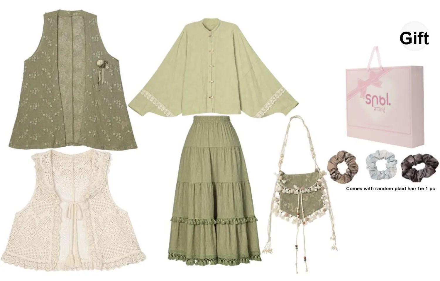 SNBL Two Piece Skirt Sets Women's Shirt+External Shirt+Vest+Skirt+Bag