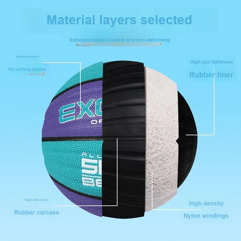 EXCESS PU Basketball Blue Purple Size 5 Training Unisex-3