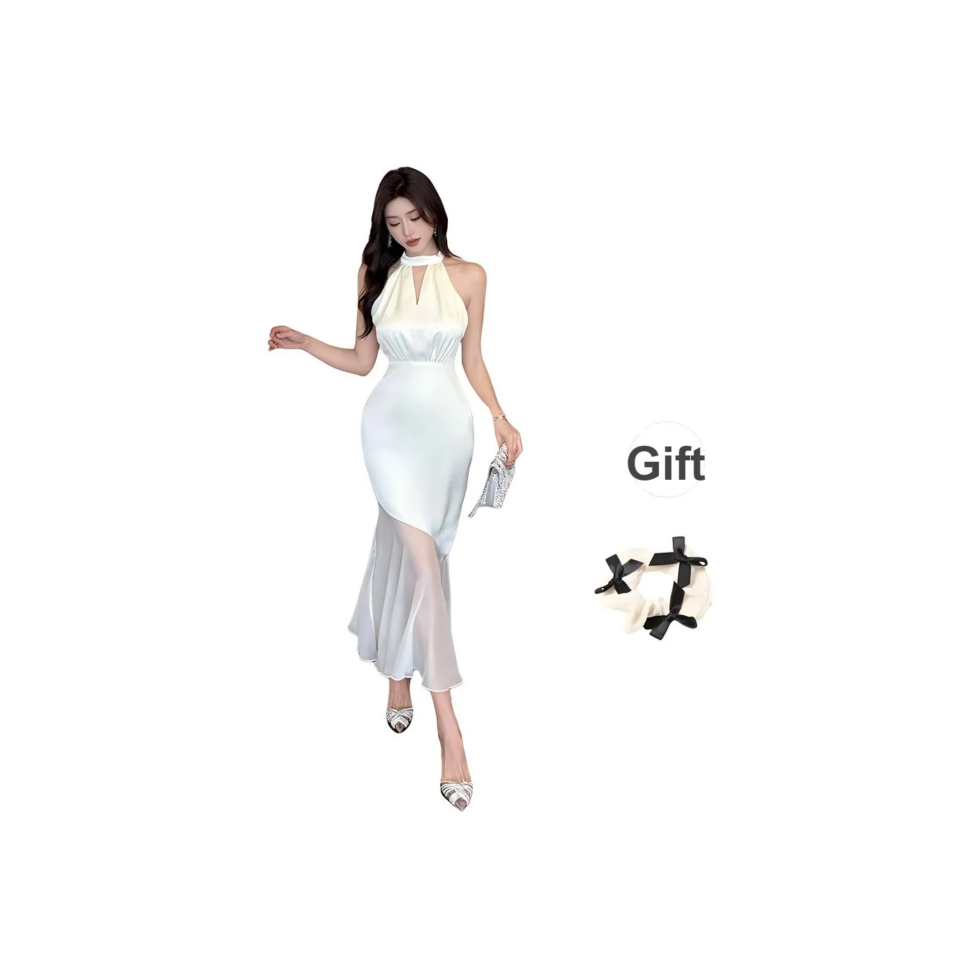 TURN UP Без рукавов Платье Женское Белое + Резинка для волос с бантом В комплекте с подарками