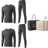 2-Piece Underwear Set (Downpour Gray+Downpour Gray) with German Fleece Heat Technology/Anti-Bacterial/Invisible V-Neck
