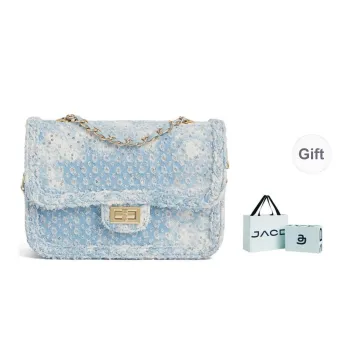 JACD Tweed Fashion Versatile Crossbody Bag, Shoulder Bag Women's Pink Diamond/Blue