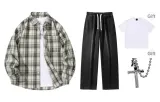 Green Shirt+Black Jeans (Comes with Short-Sleeved Shirt+Box Necklace)