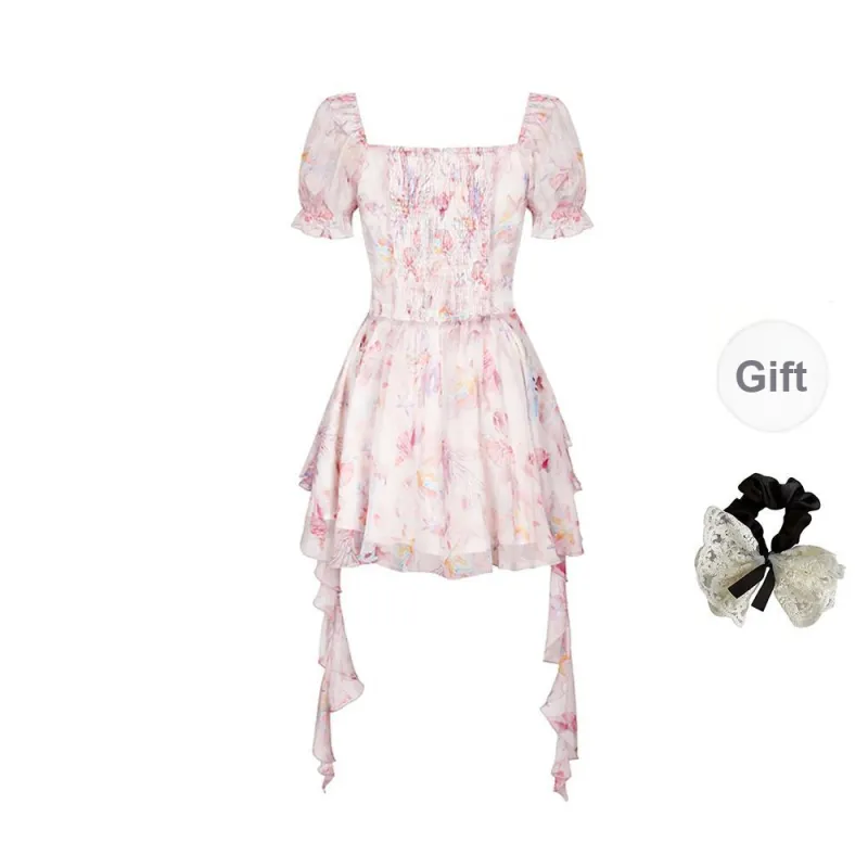 / Short Sleeved Dresses Women's Pink+Hair Tie Comes With-1